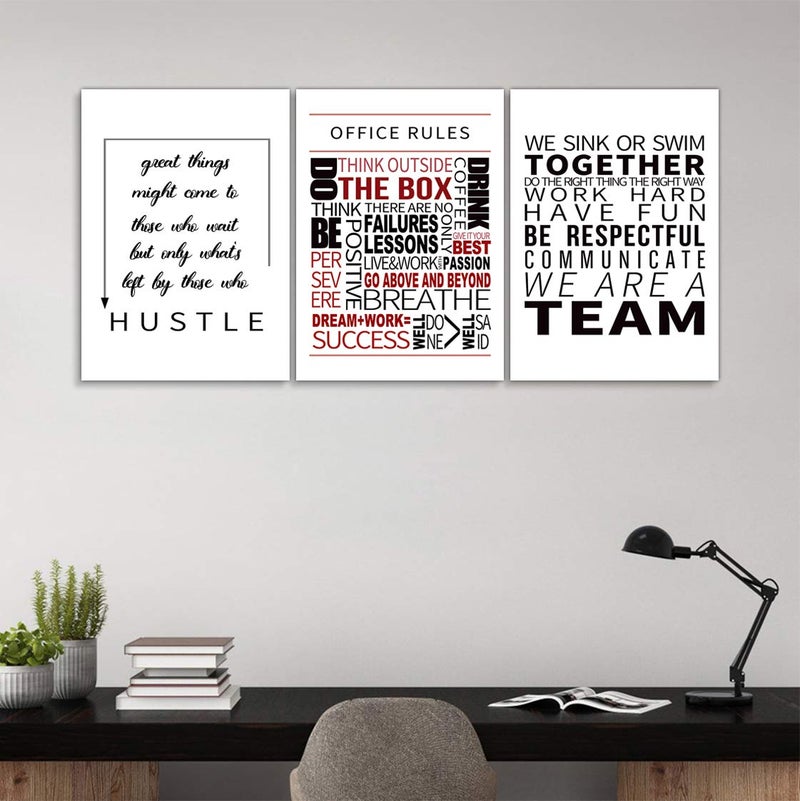 Urttiiyy 3 Pieces Grind Verb Hustle Verb Execution Noun Motivational Wall Art Canvas Print Office Decor Inspiring Framed Prints Inspirational Quotes for Wall Art Decoration Ready to Hang - Image 3